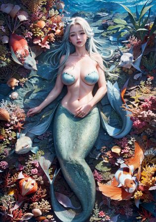 <lora:depths-fC_v1.1:0.8> depths-fc, deep in ocean, <lyco:mermaidsLoha_v120:0.8>, mermaid, covered nipples