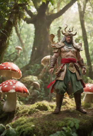 Stylish Japanese anime digital illustration, Ise Kai Tensei?Japanese Ise Kaitenari anime?Guan Yu lands in the jungle of another world?An otherworldly jungle?Reminiscent of the jungle of Vietnam?Feminine Guan Yu?nioh standing?Red halo background, Standing on the ground?Boast?The ground is covered with mucus?A large group of mushrooms sparkles around the tree?Intimidate a group of monsters with his proud hegemony?Hyper Sharp Image, Hyper Sharp Image, Shinkai sincerely, Toriyama Akria, Gibri, Zelda,
