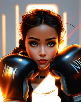 a close up of a woman with boxing gloves on her face, high quality fanart, digital art ilya kuvshinov, pokimane, detailed fanart, artwork in the style of guweiz, high quality portrait, pixar and ilya kuvshinov, chell, overwatch fanart, digital cartoon painting art, highly detailed exquisite fanart, lucio as a woman