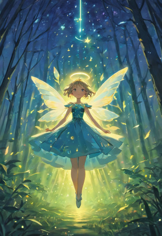(best quality,4k,8k,highres,masterpiece:1.2),ultra-detailed,(realistic,photorealistic,photo-realistic:1.37),illustration,sparkling fireflies, ethereal glow,pixie-like creature, dreamy nighttime forest,magical atmosphere,warm color palette,sunlit tree branches,playful little lights,dazzling spectacle,mysterious flickering lights,whimsical night sky,floating bodies of light,dainty luminescence,nature-inspired fantasy,mesmerizing glow,pixie dust trails,enchanting midnight scenery,glowing firefly trails,twinkling stars,ethereal beings,dreamlike ambiance,delicate wings,breathtaking illumination,fantastical glow,pure magic in the air,luminous nature sprites,spellbinding beauty,glittering landscape,whispering trees,magical storytelling,serene nocturnal scene,lively firefly dance,enchanted forest,mystical charm,ethereal wonder,sparkling nightlights,fey-like creatures,surreal firefly ballet,shimmering night,illuminated woodlands,serendipitous magic,soothing radiance,