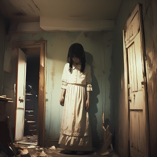Photos of ghosts only Japan teenage girl. In the dim light, The scope of claustrophobia in a small room in Tokyo, A ghostly presence appears, Consumed in the creepy world of horror games. Lurking in a desolate corner, Enveloped in inexplicable darkness, That evil gaze is?Anchored to the player with an anxious and twisted smile?A shiver ran down my spine. The ghost apparition is covered in tatters, White dress full of filth, Unforgettable relics of the past, And its ethereal shape is wavering, A glimpse of the spectral region beyond.

In the stuffy atmosphere of the room, Dilapidated chair, Forgotten relics of another era, Stands as a chilling memory of the room's sinister history. Time once eroded ornate sculptures, Leaving behind whispers and echoes of suffering The rotten shell of the soul. walls, Decorated with faded photos of forgotten faces, It seems to exude a melancholy presence., imitate?Who got caught up in it?As if the essence longs for liberation from their eternal purgatory.

A pale blue glow emanates from the ghost's eyes, Emitting an eerie glow that penetrates the air, Corner of the room?Filled with spectral incandescent lamps. Shadows dance under an ethereal glow?Distorted, Twisting into grotesque shapes that mock the sanity of the living.

When a ghost silently stretches out a translucent hand, A chilling silence falls. pain?For each very slow movement, Reach out to players., Creeping specter of fate. however?No matter how close you get, The transparent hand of the ghost is?Never break the threshold of the tangible world, Leave a trail of icy fear. It is the embodiment of pain, Forever deny the comfort of human touch.

yet, Paradoxically, With obvious horror