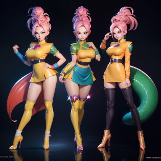 Dragon ballz characters, colourful pictures, pretty female faces, sparkling simple make up,sparkling eyes, sparkling lips, high quality pictures, half body pictures, full body pictures