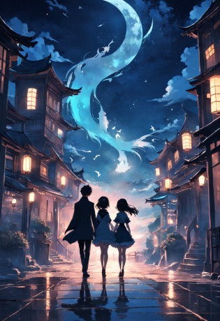 A handsome man and a beautiful woman?Meet at the Magpie Bridge under the moonlit night?HD graphics