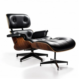 a black leather lounge chair and ottoman on a white background, a portrait by Yi Jaegwan, modernism, : 5 stylish, h 6 4 0, interior wood, deluxe --q 2 --v 5