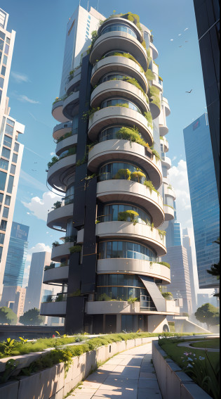 symmetric spiral building architecture with a green roof and sky background, futuristic tower, futuristic skyscraper, twisted giant tower symmetric , inspired by Zha Shibiao, two organic looking towers, by Zha Shibiao, future architecture, flawless structure,  taller than a skyscraper