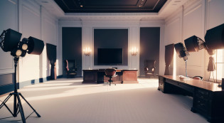 a background for a podcast hosted by a young millionaire, it should be a large room inside a mansion office