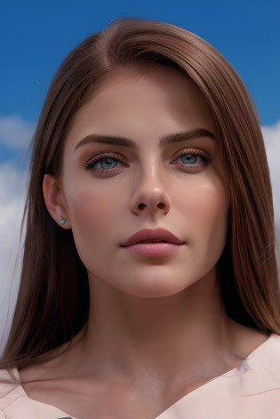 Arafed Woman with long brown hair and blue eyes posing for a photo, Hermoso rostro fotorrealista, Cara hermosa hiperrealista, cinematic realistic portrait, Cara hermosa realista, Cara realista altamente detallada, Retrato suave disparado 8K, Retrato VFX altamente detallado, Pintura digital fotorrealista, Cara extremadamente detallada, Pintura digital ultra realista, Hermosa cara realista, Caras fotorrealistas