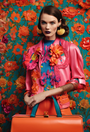 Haute couture spring fashion shoot?Cute haute couture handbags?Lucy Grosssmith style?colorful?Striking composition?vibrant paint palette?Inspired by vintage aesthetics?An atmosphere of indifference and detachment?retro aesthetic?Inspired by folk art?Light and dark intertwined?Collage aesthetics?16:9