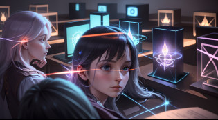 In the image, enlightened spirits illuminating a spiritist meeting with participants in a small room, showing in the image transmission of messages between the spiritual and physical planes, a lot of concentration of the participants and lights of the spirits, realistic image, lights, lighting,  high details, 8k, high-quality:: dof, --ar 2:1