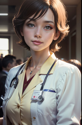 beautiful female doctor, middle-aged female doctor, delicate facial features, jpn, in medical clinic, lens flare, wide angle, film grain, cinematic lighting, // masterpiece, anatomically correct, textured skin, super detail, high detail, high quality, high quality, smile, smile, 35mm, eye level shooting, sony fe gm, sony fe, lens flare, 35mm, Wide Angle, Eye Level Shooting, Sony FE GM, Sony FE, Film Grain, Cinema Lighting, UHD, ccurate, 16k, UHD, masterpiece, ccurate, anatomically correct, textured skin, super detail, high detail, high quality, award-winning, best quality, high resolution, 16k