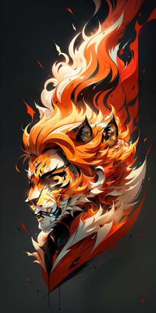 impresionante, arte vectorial, Creative logo design, logotipo leon de fuego, lion side face,jArtistic logo of Fire Line, Color design, Minimalista y puro - fuego , agregar efecto al final