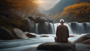 Imagine the old man of Zen, Gray robe, largeeyes, Smile and meditate, Face the camera, Full body photo, Frontal photo, The background is alpine flowing water, Chinese wind, the detail, Cinematic light, High quality --ar 3:4[Pictures], ?.?.?.?.3D, surrealism, Cinematic lighting, hyper HD, Super detail, Textured skin, hyper HD, ccurate, Textured skin, High details
