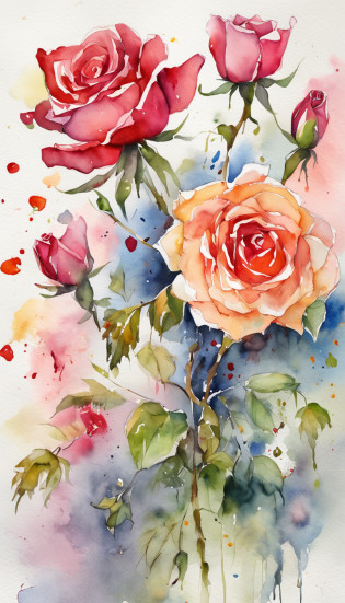 wtrcolor style, (rose) digital art, official art, blown by the wind, masterpiece, beautiful, ((watercolor)), paint splatter, intricate detail. Great detail, [dripping:0.7], Trending on Artstation, Rachel Walker
