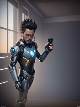 TiagoTurilli, um homem de terno futurista segurando um celular, fan art, Arte conceitual de Tony Stark, Fanart, arte digital aetherpunk airbrush, scifi character render, pintado digitalmente, estilo cyberpunk ? hiper-realista, bionic scifi alexandre ferra, Retrato completo de Electromancer, Directed by: Galen Dara, pintura digital. Octane render, concept art Octane rendering