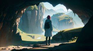 Description: 1girl coming out of a cave and discovering the world, looking in wonder at a stunning landscape. The scene is captured with the camera positioned almost at the entrance of the cave, showing the woman looking at the vast and stunning landscape in front of her.

Environment: The cave is dark and mysterious, with intricate and detailed rock formations. Upon leaving the cave, the woman is faced with an epic and lush landscape, with a lush nature and a vastness of elements such as majestic mountains, flowing rivers, picturesque villages and towering trees.

Lighting: The lighting is extremely well crafted, highlighting the contrast between the darkness of the cave and the light of the world outside. The sun shines brightly, creating bright reflections on the surfaces of the landscape.

Technical Details: Use Unreal Render, Octane Render and HDR to ensure exceptional visual quality, highlighting the intricate details of the cave's rock formations and the lush vegetation of the landscape. Increase the resolution to 8K UHD to enhance scene detail.

Additional Elements: Add elements of mystery and magic to the cave, such as mystical lights or glowing crystals. In the landscape, include colorful mushrooms, exotic flowers and rare butterflies, underscoring the sense of discovery and enchantment.

Observations: Emphasize the expression of the woman, demonstrating her astonishment and admiration at the grandeur of the landscape. Highlight the red dress, now representing the courage and boldness of her journey. Ensure that the scene is focused on discovery and connection with nature, excluding any human construction.