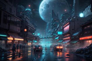 <lora:LunarPunkAI:.9> LunarPunkAI  cyberpunk street city at night neons rain fog, detailed, intricate