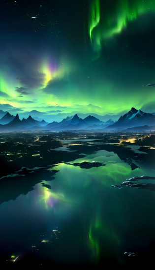 a green sky with stars and shooting comets in the sky, northern lights in space, amazing wallpaper, aurora in the sky, space sky, spaceships in the sky, night sky; 8k, space atmosphere, meteors falling, epic beautiful space scifi, stunning screensaver, spaceships in sky, epic stunning atmosphere, magnificent background, sci-fi fantasy wallpaper