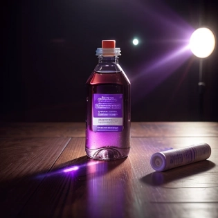 white plastic Bottle of Medicine purple with label Cough Medicine, (dramatic lighting), ultra highres, (realistic, photo-realistic:1), 8k, raw photo, hyperrealism, photography, (photon mapping, physically-based rendering), illustration, <lora:add_detail:1>