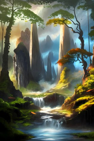 painting mountain landscape with waterfall, impressive fantasy landscape, fantasy art landscape, epic dream fantasy landscape, epic fantasy landscape, high fantasy landscape, fantasy matte painting, cute, fantasy landscape, fantasy landscape, fantasy landscape painting, fantasy digital painting, matte fantasy painting, mystery fantasy landscape, atmospheric fantasy setting, medieval fantasy landscape, detailed matte fantasy painting