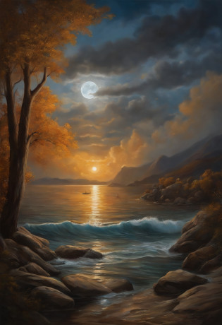 Real picture??oil painted??Landscape painting,acrycle painting?With unparalleled realism,ultrawide,ominous skies,Sail ships,Wooden boats,Huge waves,Starry night,Harry Potter,voluminetric lighting,Clearing,Realistic,Vortex Naruto,art  stations???oil painted??