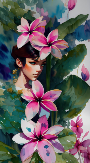 wtrcolor style, (Plumeria) digital art, official art, blown by the wind, masterpiece, beautiful, ((watercolor)), paint splatter, intricate detail. Great detail, [dripping:0.7], Trending on Artstation, Rachel Walker