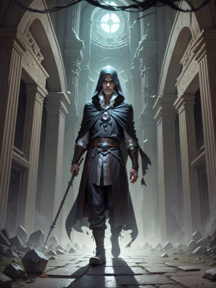 You're walking down the dark hallway, lit only by a few flickering candles. You hear the sound of footsteps dragging on the stone floor, and when you turn to look, you see a sinister wizard in a black cloak and hood, with bright red eyes and a mischievous smile on his face.

He stands before an ancient portal, which seems to lead to a dark and unknown realm. The wizard holds a black staff with strange runes carved into the wood, and you can feel the magical power emanating from it.

The surrounding ancient castle is in ruins, with crumbling walls and cobwebs hanging everywhere. You can feel the presence of other sinister creatures lurking in the shadows, waiting to attack at any moment.

The wizard smiles at you, inviting you to enter the portal and explore the secrets of the dark realm beyond. But you know it's best not to take any chances, as the wizard's dark magic can be very dangerous and deadly.

You slowly pull back, feeling your heart race and cold sweat drip down your forehead. The image of the sinister wizard and the ancient castle remains etched in his mind, leaving a sense of fear and fascination. --auto --s2
