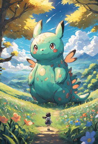 Pok�mon, all kinds of virtual critters, fill the entire meadow, Q version, cute, surreal, fresh painting