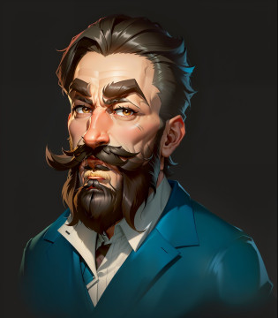 a close up of a man with a beard and a mustache, a portrait of the character, stylized portrait, stylized character, character headshot portrait, character artist, character portrait, character art portrait, stylized game art, painted character portrait, stylized art, character - portrait, style of kieran yanner, stylized portrait h 640