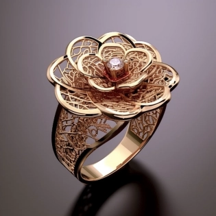 Filigree rose gold ring , Round Brilliant Cut Diamond in the middle , jewelry studio , highly detailed , highly photorealistic --q 1 --s 250 --v 5. 1