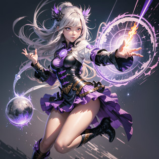 1 girl, mage outfit, medium silver hair, puple eyes, perfect full body, simple clothes, view over the character, pose releasing fire magic at your fingertips, step by step move pose join the magic, pose release magic, magic going towards the enemy, repeat the same style outfit, serafuku, pen sketch anime style --auto --s2