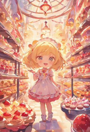(A cute, Cartoon dessert characters?Has minimal human characteristics): Sweet and lively face, Round and shiny eyes, Cute little mouth, Soft and soft body, Extremely colorful?Vibrant appearance, adorable expression, The limbs are small and stout, Joy resonates with joy, Naughty and mischievous personality, A little clumsy?But full of charm, A touch of magic and wonder, Surrounded by desserts and sugary treats, A whimsical dessert wonderland, Fill with sweets, chocolate bar, and pastries, Sugar-coated fantasy world, Land where calories don't count, A delicious adventure in dessert paradise, Bright colors and a joyous atmosphere, Sweet aroma, With marshmallow clouds and lollipop trees as background, Cheerful and seductive presence, Dessert companion?Put a smile on everyone's face. (Best quality, High-res), A delightful blend of sweetness and cuteness, A masterpiece of confectionery art, Eye and heart care, Fascinating and coveted work, Light up the dessert companion for any day.