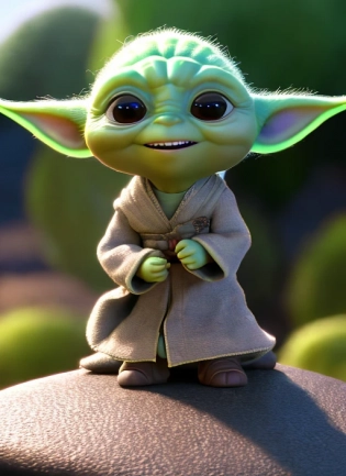 Chibi yoda, pixar 2022, modern Disney style