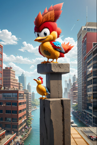 Arafed bird with a red mohawk stands on the ledge in front of the hockey rink, promotional render, Sid, Katie Zidak, In the new action movie 