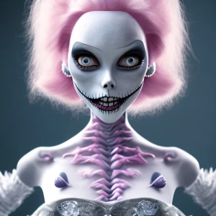 Sally from A Nightmare Before Christmas by Tim Burton, female humanoid, pale white female, heroine, light blonde and pink hair, intricate detail, model photography, fashion photography, studio photography, beautiful lighting, painted by Roberto Diaz 8K --test --ar 1:2 --upbeta