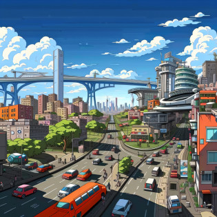 Alafid view of the city with bridges and trains, Beautiful city of the future, hd anime cityscape, anime style cityscape, urban concept art, rio de janeiro in an anime film, Anime landscape concept art, sao paulo in the year 2 0 7 0, The future city, new york in the future, amazing wallpapers, Beautiful cityscape