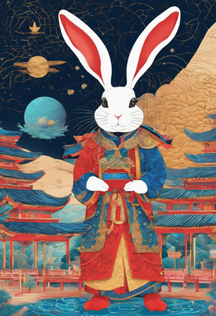 A rabbit?anthropomorphic turtle?Wear traditional Chinese clothing?Detailed and beautiful face?Chinese Mid-Autumn Festival?Standing on the moon?Behind him is a white Chinese palace?Look at the camera?homesick?Starry sky and earth as background??full bodyesbian?1.25??(paper art, Quilted paper art:1.2, geomerty:1.1, zentangle,a 3D render), ?tmasterpiece?1,2??best qualityer?extremely detailed CG  8k wallpaper?best qualityer?A high resolution?Original?extremelydetailedwallpaper?