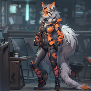 there is a drawing of a woman with a cat costume, an anthropomorphic cyberpunk fox, furry character, anthro art, commission for high res, female fursona, art of silverfox, detailed full body concept, oc commission, generic furry style, an anthro fox, anthro concept art, female anthropomorphic wolf, anthro digital art
