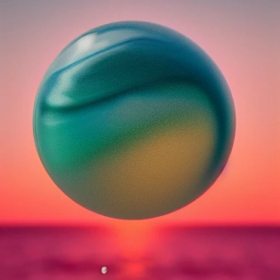 shot of a ball made of dripping tropical water floating over the horizon of a beautiful pink ocean, alien planet, gorgeous beach horizon, rule of thirds, trending on artstation, iphone wallpaper, clean digital art --no text, defocus --q 2 --s 20000 --ar 9:16 --q 2 --q 2