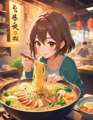 Delicious and tempting spicy noodles?Fresh vegetables are plentiful?The poached egg aroma is overflowing?Brown conch is delicious and delicious?Pepper has a strong flavor?The yellow bamboo shoots are crispy and delicious?The fungus has a delicate taste?Tofu has a good aftertaste?The noodles picked up by chopsticks are fragrant?illustration