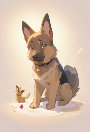A touching scene in ultra-high definition 3D showcasing  German Shepherd.  German Shepherd, beautifully rendered in detail. The overall atmosphere is tender, filled with hope and serenity. White background,