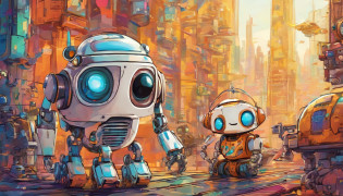 wide vision, ultra realista, altamente detalhado, pintura digital, arte conceitual, suave, foco n�tido, tiro grande angular , Wall-E , babysitter, cute , with a cute baby , There is a cute robot standing in the future city play with a cute baby, which is a very cute robot, cute elaborate epic robot, beautiful robot character design,  Kid Robot, Portrait of a futuristic robot, robotic mixed with organic, Future Robot, humanoid character, concept robot, White Robot, robot concept art, Steampunk Robot ,wall-E, masterpiece,extreme detailed,top quality