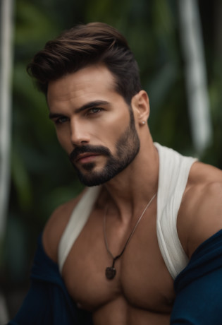 Cinematographer, Masculine perfection, strong jawline, labios carnosos, Swedish 33 years old, Cabello corto rubio oscuro, abundante barba, ojos azules, hiperrealista, 8K --v 4