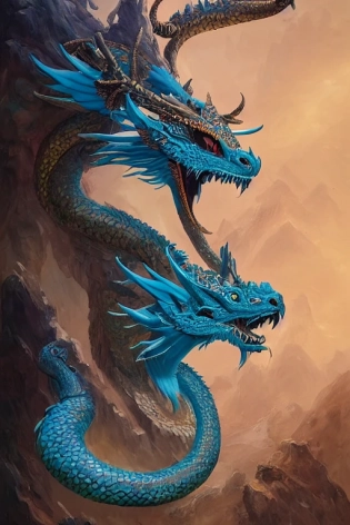 cyan the complete dragon has a chinese dragon head, antlers, snake body, and eagle claws. the center of the picture hybrid fantasy, intricate, elegant, highly detailed, digital painting, artstation, concept art, matte, sharp focus, illustration by peter mohrbacher justin gerard zhang yu
