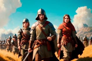 a medieval warfare, medieval battlefield, war, hundreds of warriors, fantasy world, digital art, glow effects, Hand drawn, render, 8k, octane render, cinema 4d, blender, dark, atmospheric 4k ultra detailed, cinematic sensual, Sharp focus, humorous illustration, masterpiece, colors, 3d octane render, 4k, concept art, trending on artstation, hyperrealistic, Vivid colors, modelshoot style, (extremely detailed CG unity 8k wallpaper), professional majestic oil painting by Ed Blinkey, Atey Ghailan, Studio Ghibli, by Jeremy Mann, Greg Manchess, Antonio Moro, trending on ArtStation, trending on CGSociety, Intricate, High Detail, Sharp focus, dramatic, photorealistic painting art by midjourney and greg rutkowski