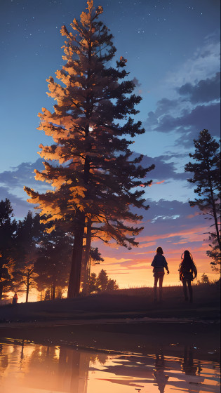 octane?Skysky?As estrelas?Skysky??scenecy?starrysky?the night?1girll?nigh sky????exteriors?buliding???clouds?galactic?sitted?The tree?Long hair?zona rural?siluette?idyllic