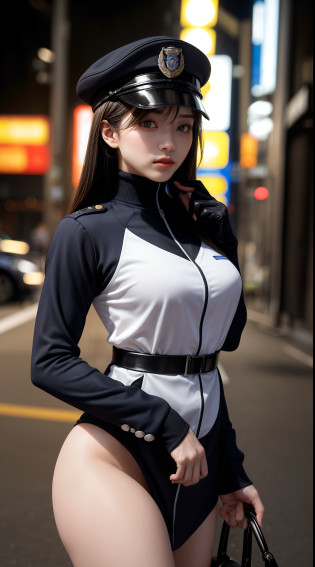 The highest image quality?excellent detail?The ultra-Highres?Policewoman?The Police Officer of the Future?model figure?dynamicposes?Melancholy look?Melancholy eyes?masked?She is dressed in the uniform of a futuristic police officer?She stood in front of a police car?Sturdy body?Detailed abs?Detailed muscle lines?A sense of power?sweat face?natta?Toiko?exterior?street corner?Streets in downtown Tokyo?1.5?Tokyo night view background?at night?neon lit?technological sense?future tech?Very detailed cyberpunk style?Cyberpunk persona?2.0?Police uniform?2.0?police hat?Wearing a police cap?Electric baton?With a gun:1.5?The Gun of the Future?intercom?Wireless devices?1.5?handcuff?1.5?Police Cars?1.5?Police cars of the future??Highly detailed body?highly detailed face?Best quality at best?1.2? ?frontage?full bodyesbian?look from bottom to top?From bottom to bottom, lookin at viewer?machinery?Tokyo City Background?Tokyo City?Toiko???machinery?1.5?????Police uniform?2.0?????Hold the electric baton with both hands?2.0?????Police Accessories?2.0?????Police equipment?2.0?????Tokyo city background at night?2.0?????Busy streets?1.5?????Police Cars?2.0????fully body photo?2.0????natta?2.0?????detailed hands?2.0?????Harmonious body proportions?1.5?????Normal limbs?2.0?????Ordinary fingers?2.0?????Detailed Eyes?2.0?????normal eye?2.0???