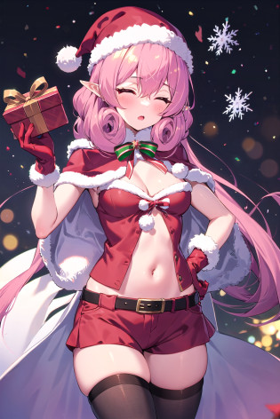 1girl, antlers, bell, belt, black_belt, black_legwear, bow, box, breasts, candy_cane, capelet, christmas, christmas_lights, christmas_ornaments, christmas_tree, closed_eyes, cowboy_shot, elf, facing_viewer, fur-trimmed_boots, fur-trimmed_capelet, fur-trimmed_cloak, fur-trimmed_dress, fur-trimmed_gloves, fur-trimmed_headwear, fur-trimmed_hood, fur-trimmed_jacket, fur-trimmed_legwear, fur-trimmed_shorts, fur-trimmed_skirt, fur-trimmed_sleeves, fur_collar, fur_trim, gift, gift_bag, hand_on_hip, hat, holding_bag, holding_sack, holly, medium_breasts, merry_christmas, navel, open_mouth, pointy_ears, pom_pom_\(clothes\), red_bow, red_capelet, red_gloves, red_headwear, red_ribbon, red_skirt, red_sleeves, reindeer, reindeer_antlers, reindeer_costume, ribbon, sack, santa_bikini, santa_boots, santa_costume, santa_dress, santa_gloves, santa_hat, shorts, simple_background, snowflake_print, solo, standing, very_long_hair, white_background, wreath, nnk
<lora:nnk1:0.8:JS>
