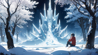 absurds?High res?ultra Detailed?official arts??? 8k ???ultra Detailed?Beauty and aesthetics?master masterpiece?best best quality??zentangle?Ice and snow?Tangles?Entanglement???s fractal art?1.3??PhotoRealistic??master masterpiece?top quality?best best quality?official arts?Beauty and aesthetics?1.2??Very Detail?s fractal art?variegated?most details?zentangle??Abstract Background?1.5??1boy?1.3??Kamimei??Glowing blue eyes??Enigmatic?(MAGIC)?((Sit on a tree))?Ice and snow