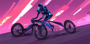 A time trial bike, aerodynamic, in synthwave scifi setting, synthwave , digital painting, artstation, concept art