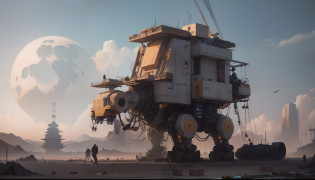 mechbay, scaffolding, hangar, gantry, hoses, wiring, repair crew, welding,Huge robots?mechanicalparts???hyper realistic detailed??globalillumination?shadowing?rendering by octane?8k?Waste soil style????Decorations detailed?cool colours?egypician detail?highly intricate detail?Mechanical limbs?Connect to the tube?A mechanical vertebrae attached to the back??Wires and cables connected to the legs?wojtek fus, Reference author?ruanjia, lan mcque, Inspired by Ian Mack, Simon Starlenhaag Highly detailed, author?Ian McQue, author?feng zhu, sergey kolesov concept art, Simon Starlenhaag color scheme, by Raymond Han, author?Jeremy Chang,Huge robot 10%Like a camel?90%sci-fy?There are a lot of sci-fi parts on it?The four mechanical legs are on the ground?Thick legs?